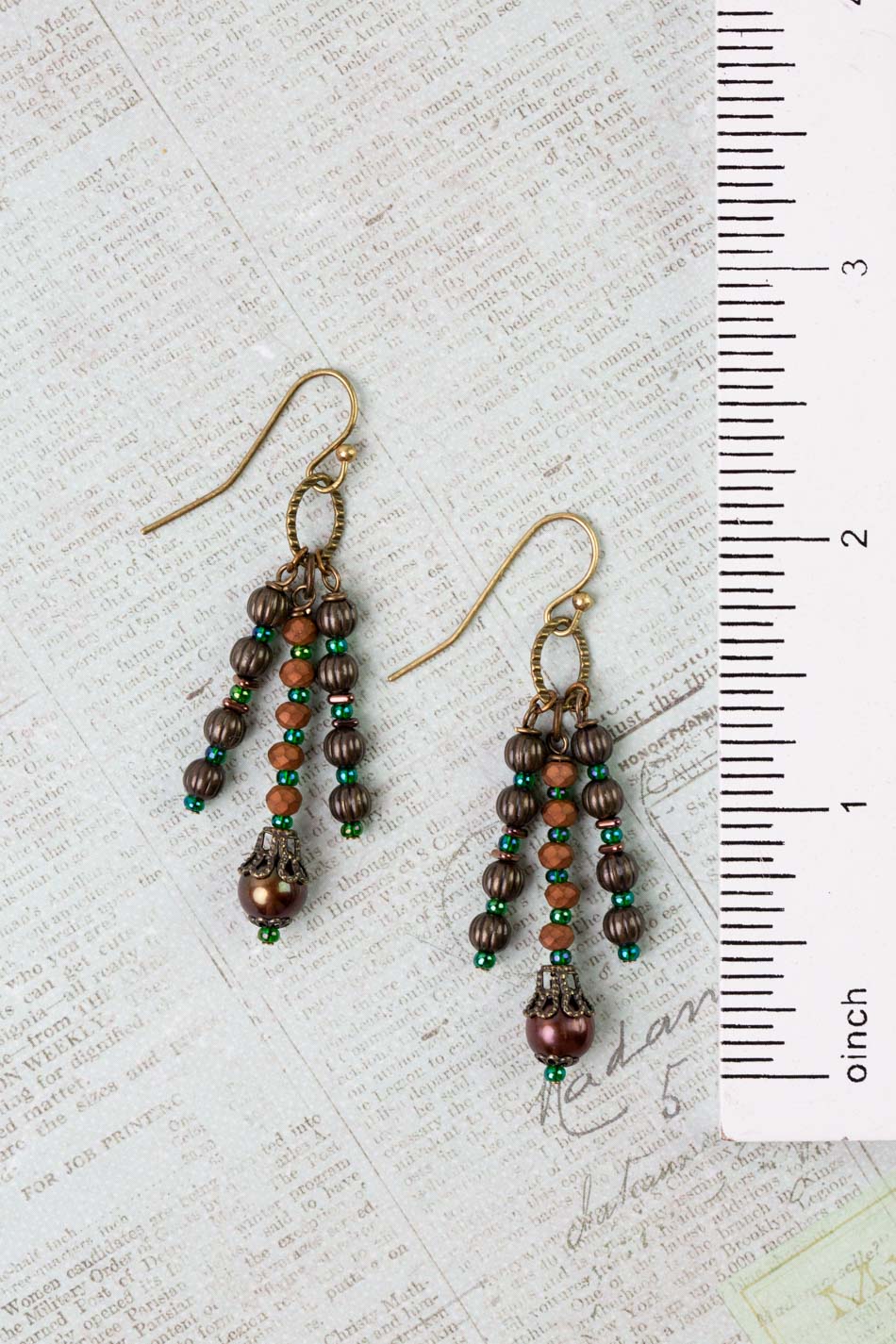 Crisp Autumn Czech Glass, Freshwater Pearl Dangle Earrings