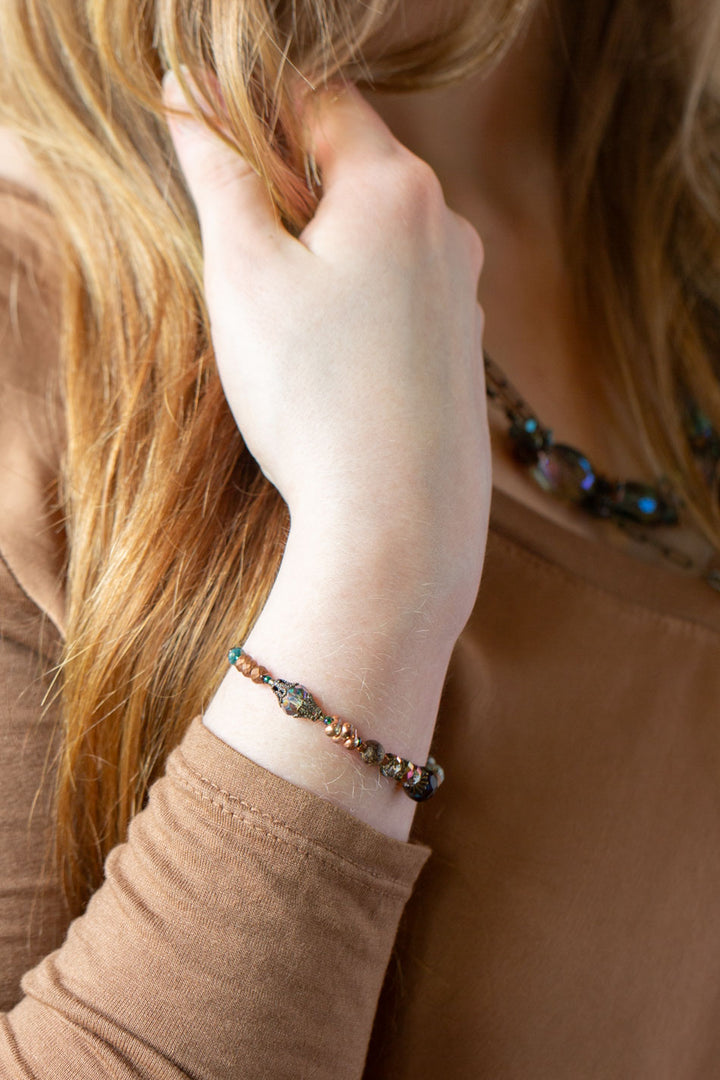 Crisp Autumn 7.5-8.5" Czech Glass, Crystal Simple Bracelet