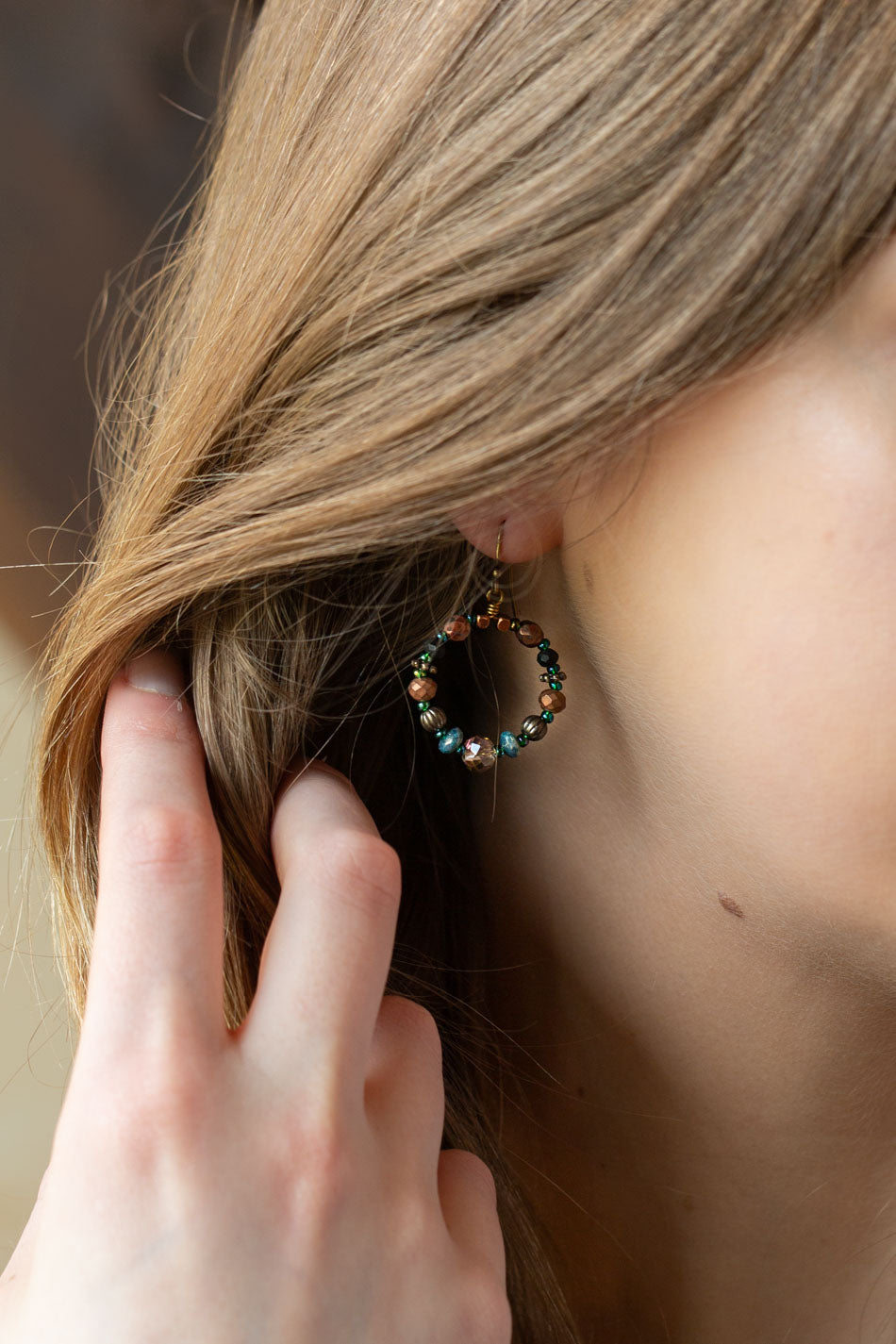 Crisp Autumn Czech Glass, Crystal Hoop Earrings