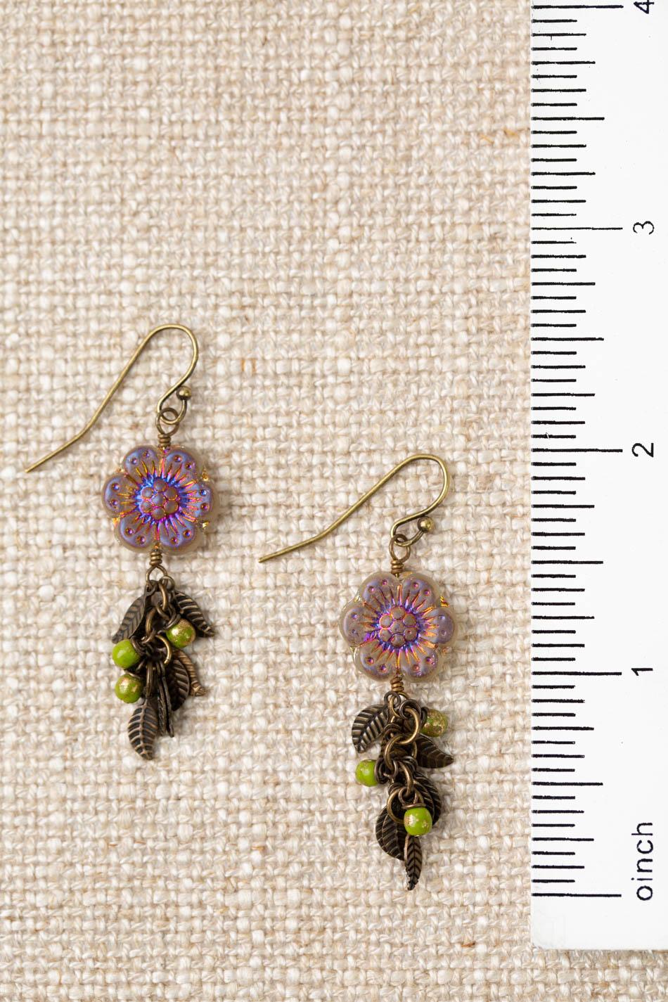 Czech Glass Flower And Leaves Cluster Earrings – Anne Vaughan Designs