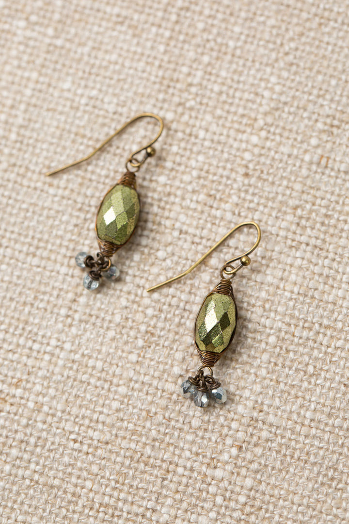Czech Glass Green Herringbone Earrings