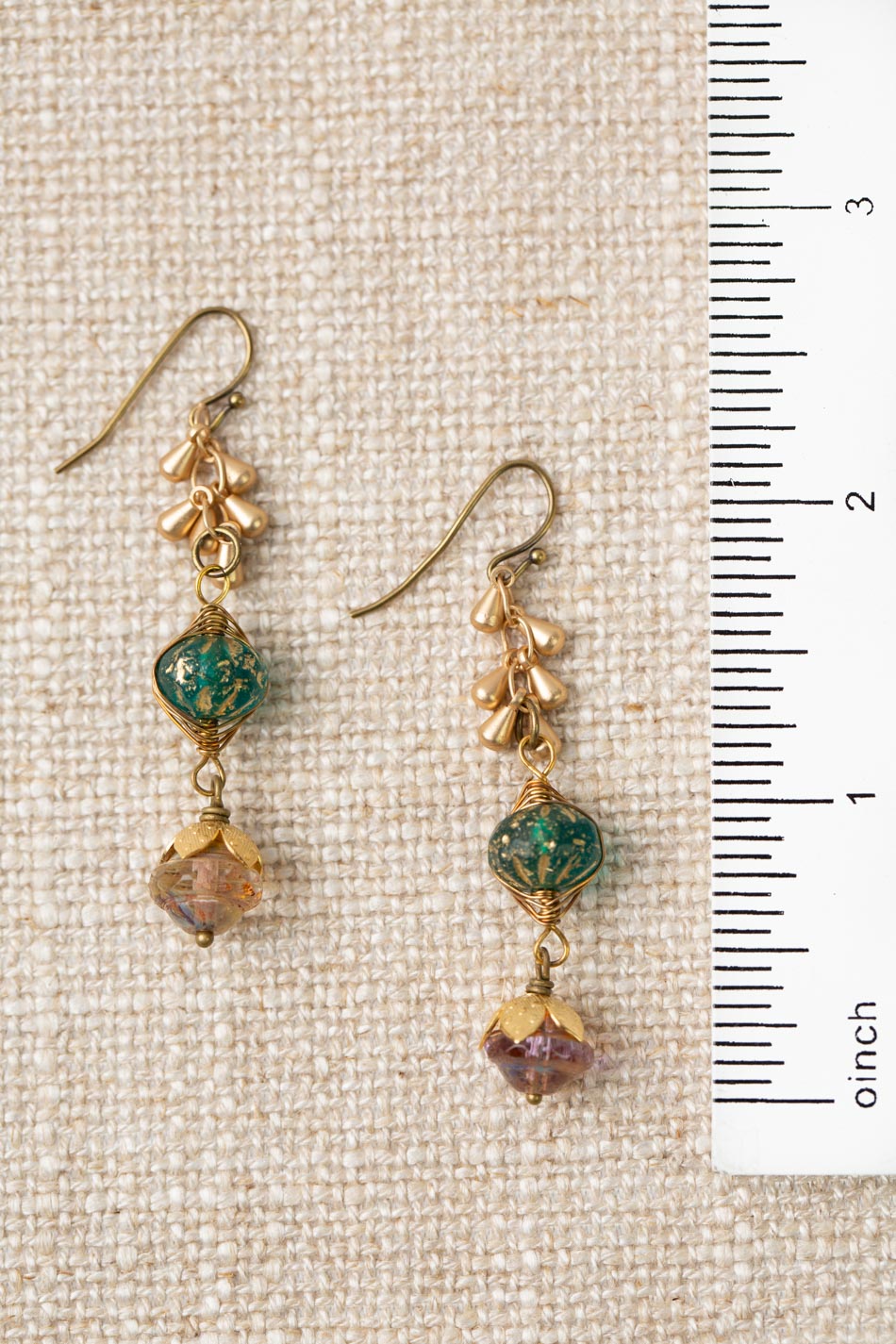 Czech Glass Dangle Herringbone Earrings