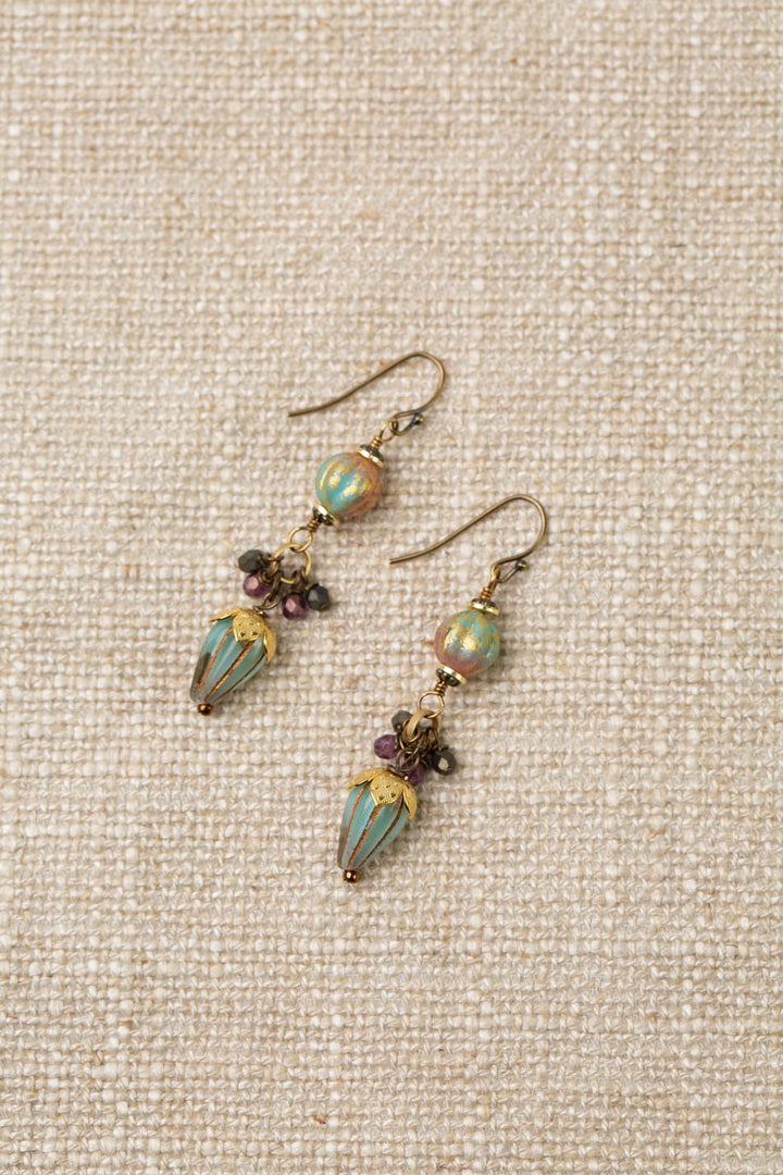 Czech Glass Floral Drop Dangle Earrings