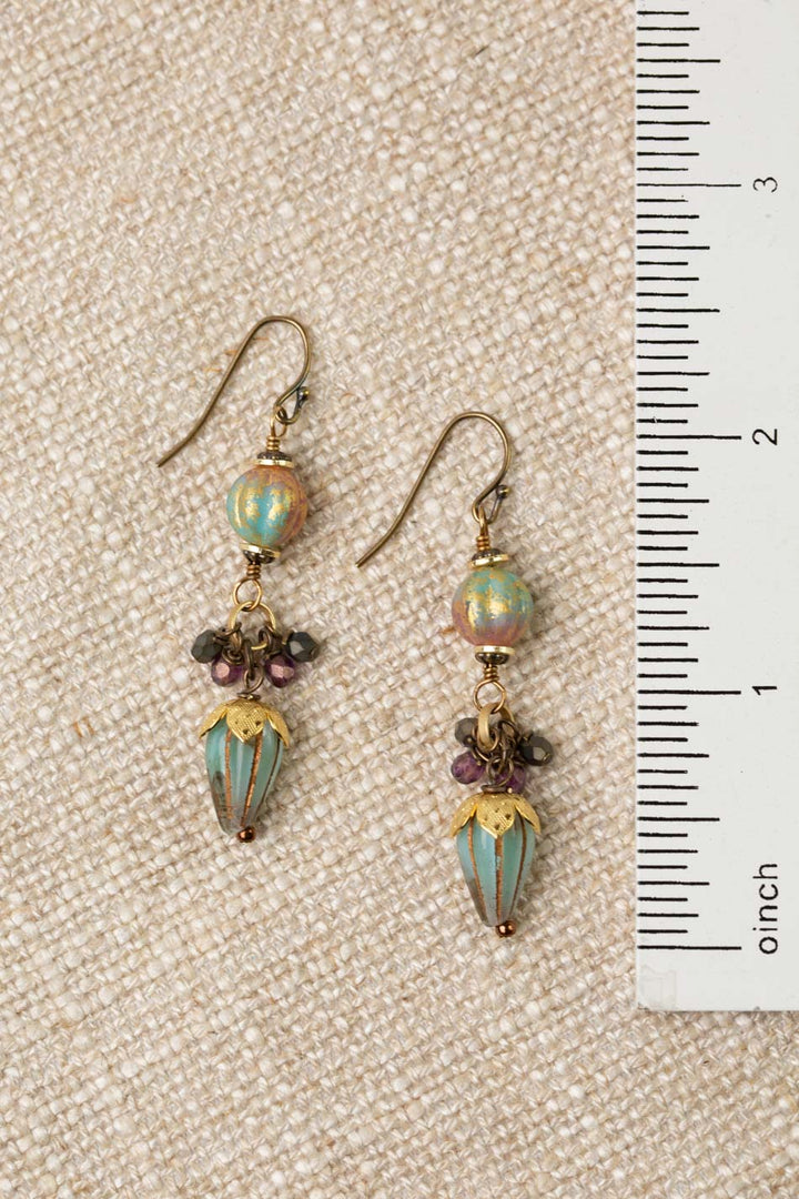 Czech Glass Floral Drop Dangle Earrings