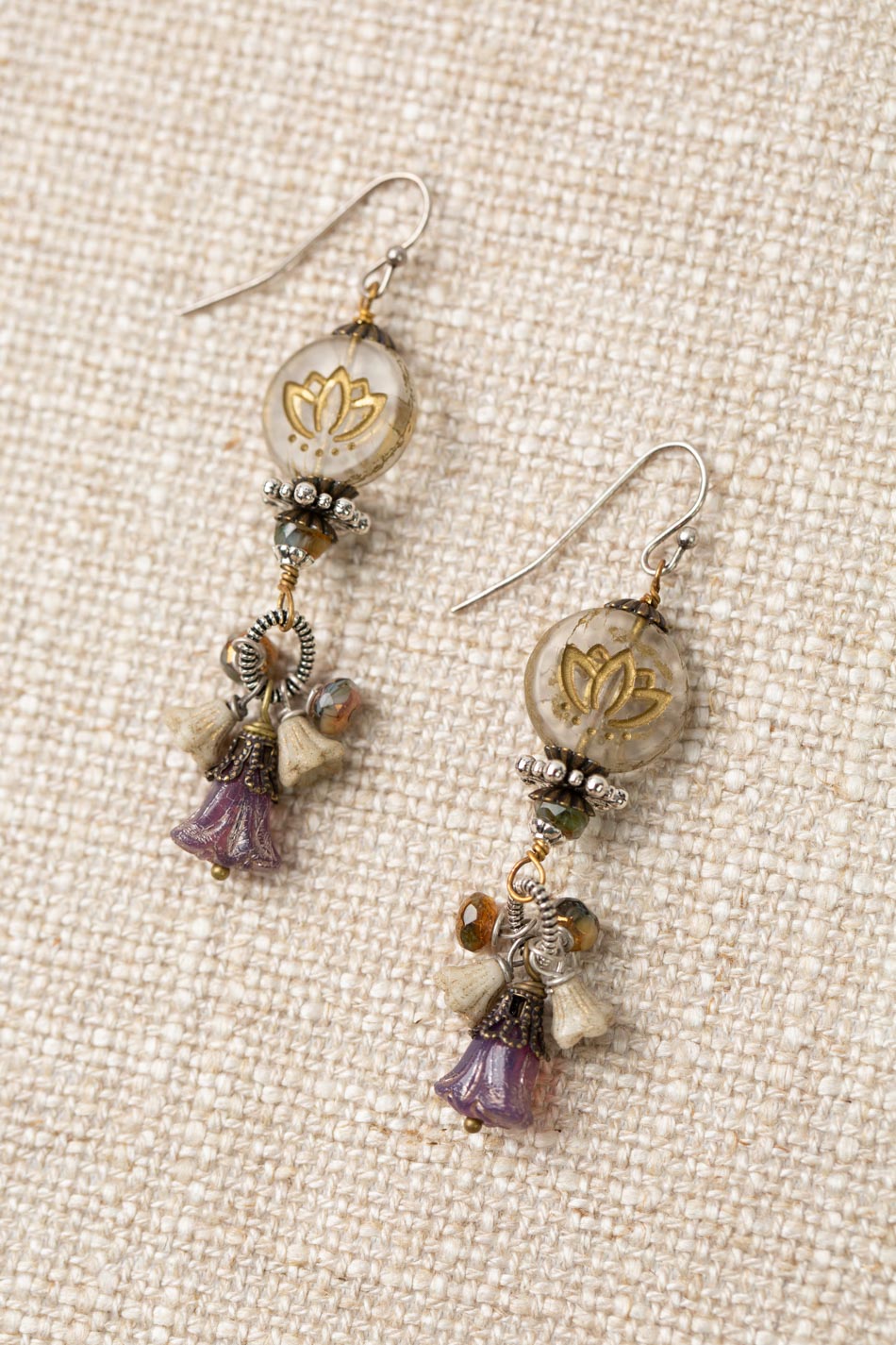 Czech Glass Lotus Dangle Earrings