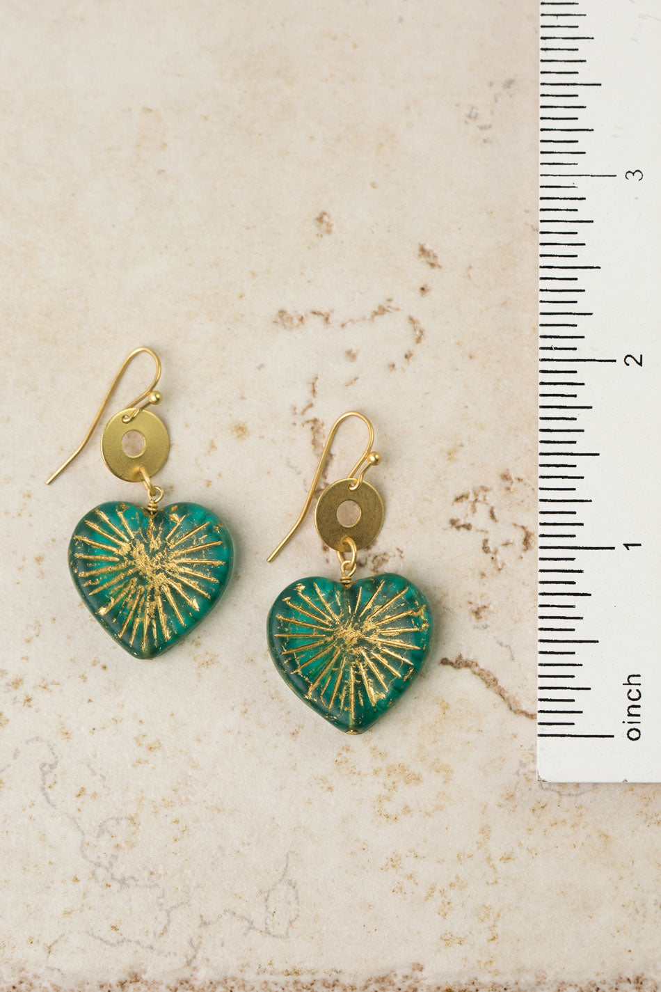 Czech Glass Heart Green Statement Earrings