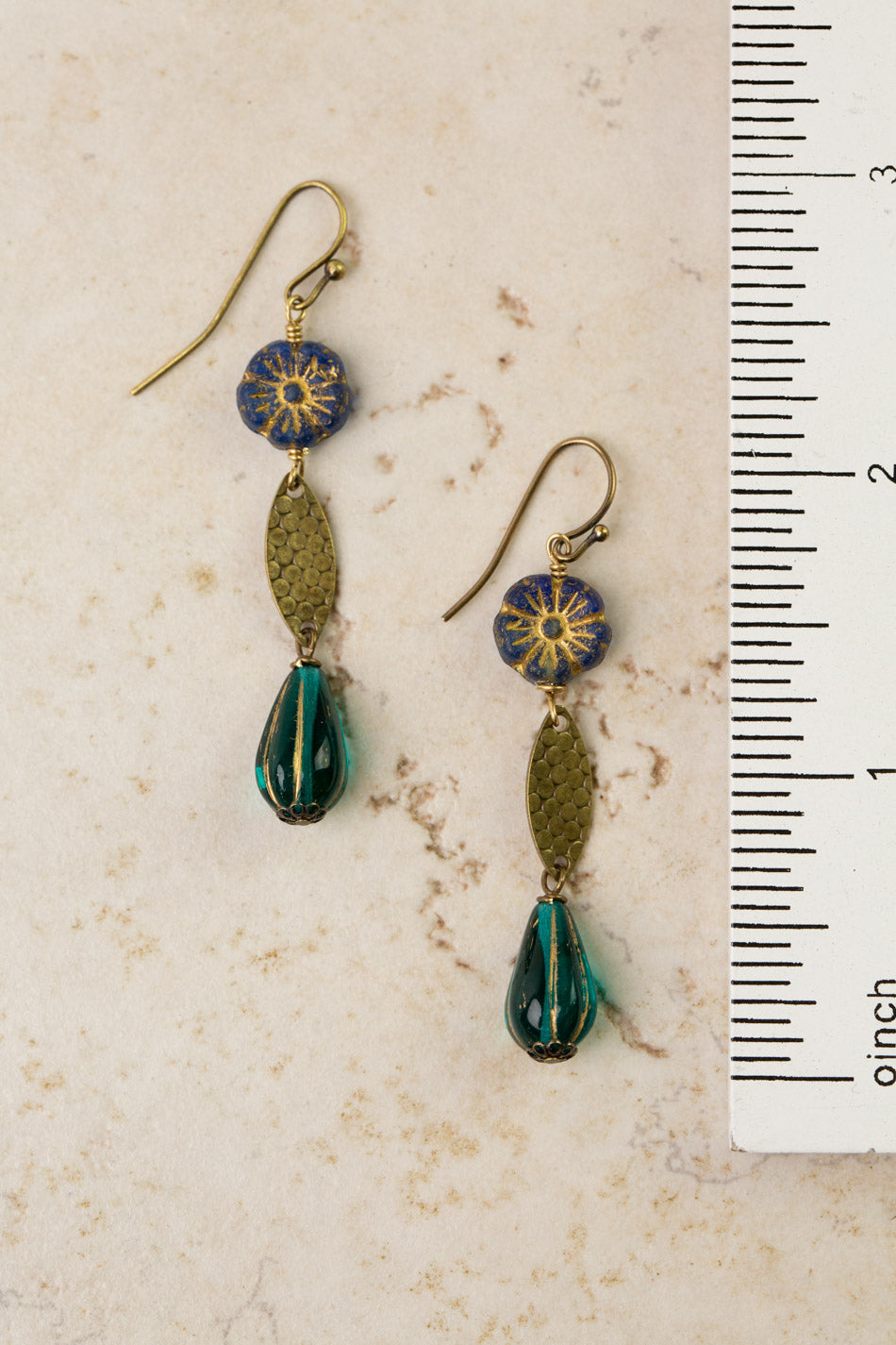Czech Glass Small Blue Flower Dangle Earrings