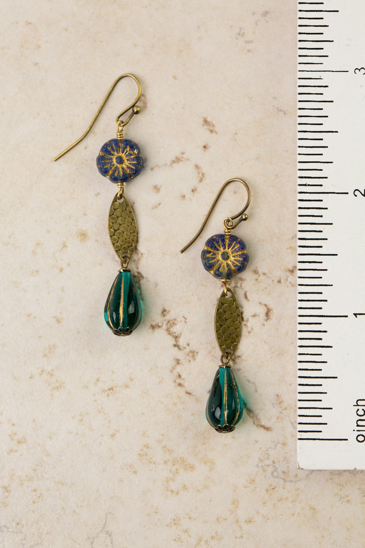 Czech Glass Small Blue Flower Dangle Earrings
