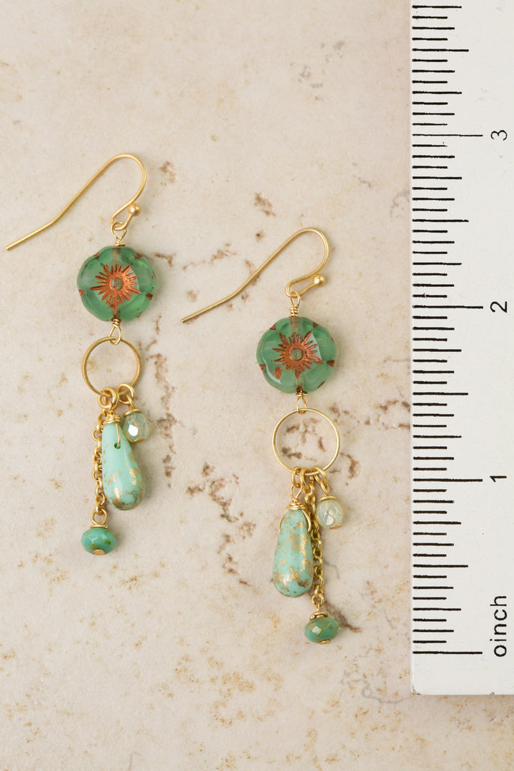 Czech Glass Aqua Flower Dangle Earrings