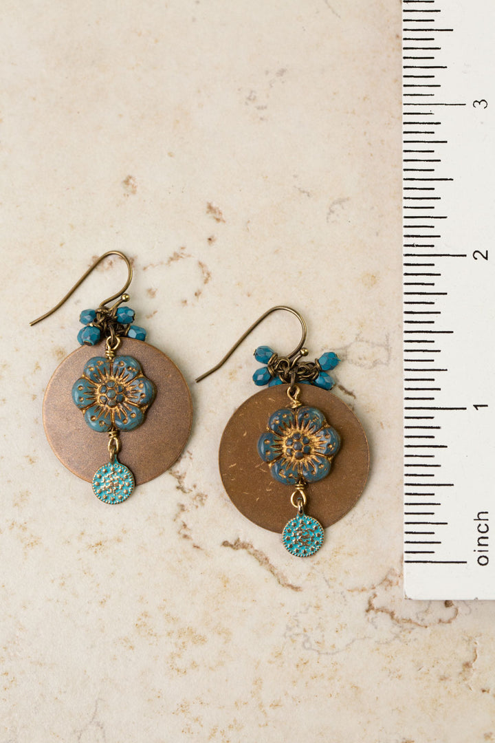 Czech Glass Blue Flower With Blue Clusters Statement Earrings
