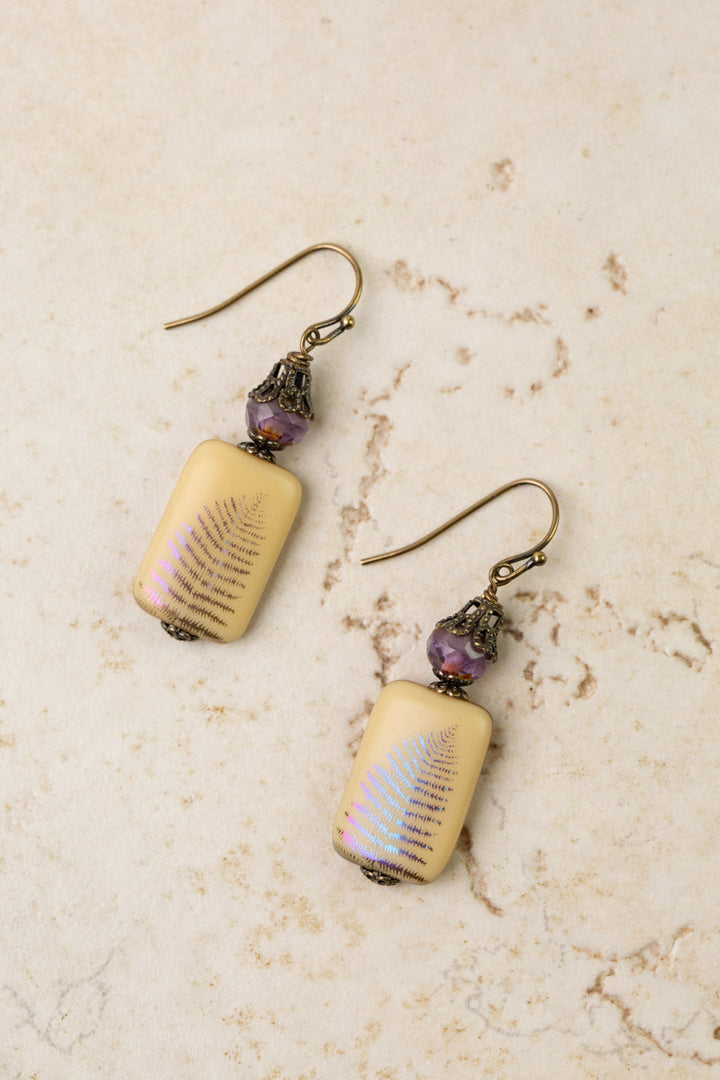 Czech Glass Leaf Print Simple Earrings