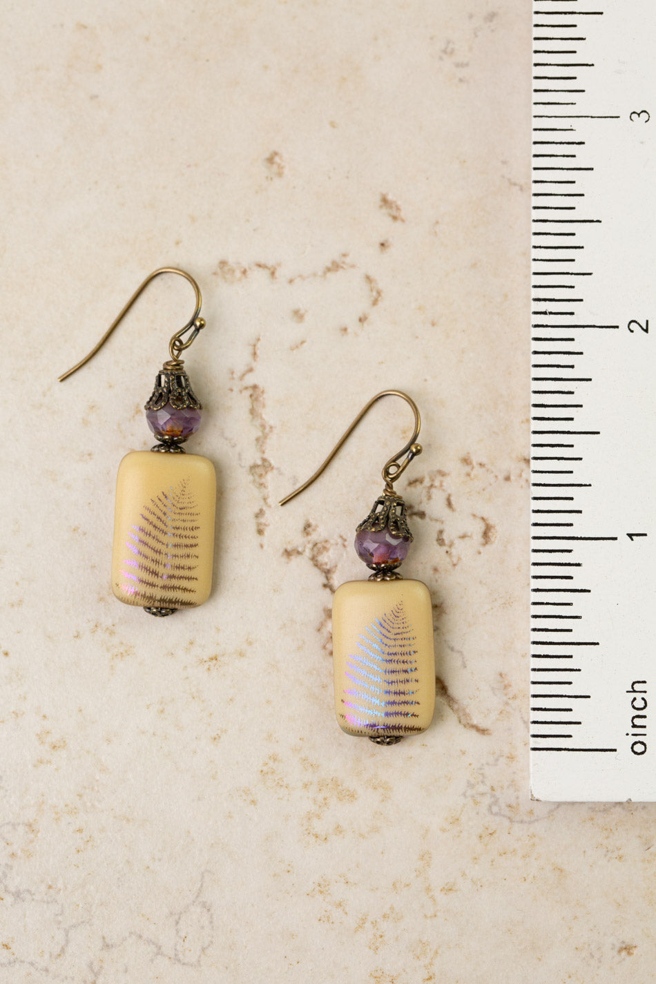 Czech Glass Leaf Print Simple Earrings