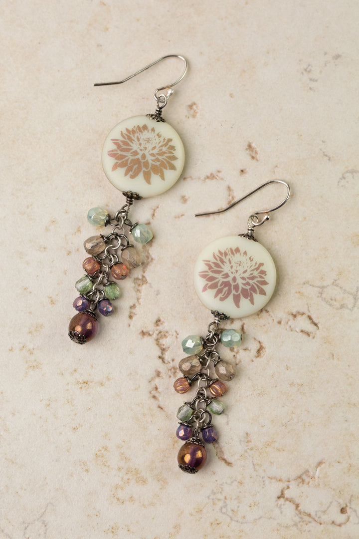 Czech Glass Lotus Flower With Cluster Dangle Cluster Earrings
