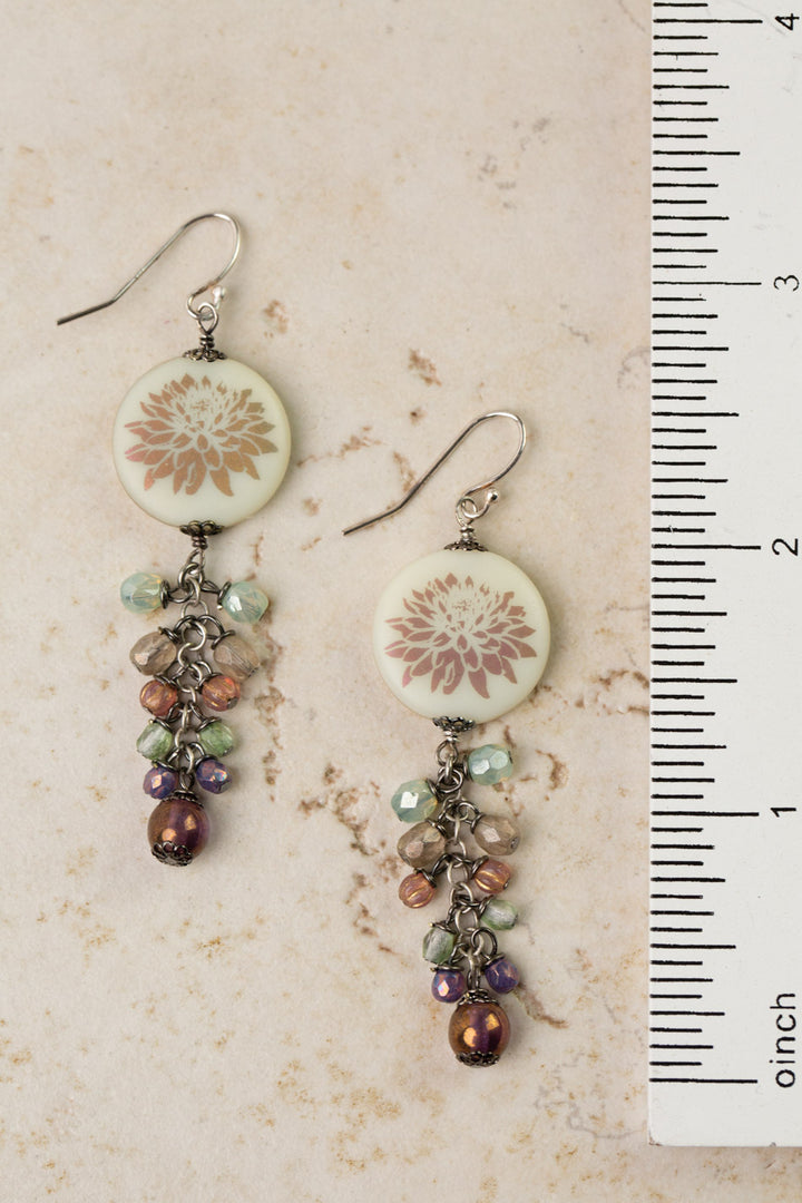 Czech Glass Lotus Flower With Cluster Dangle Cluster Earrings