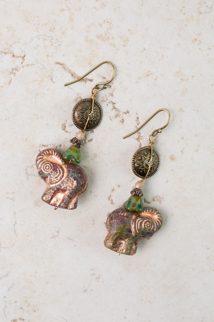 Czech Glass Elephant Dangle Earrings