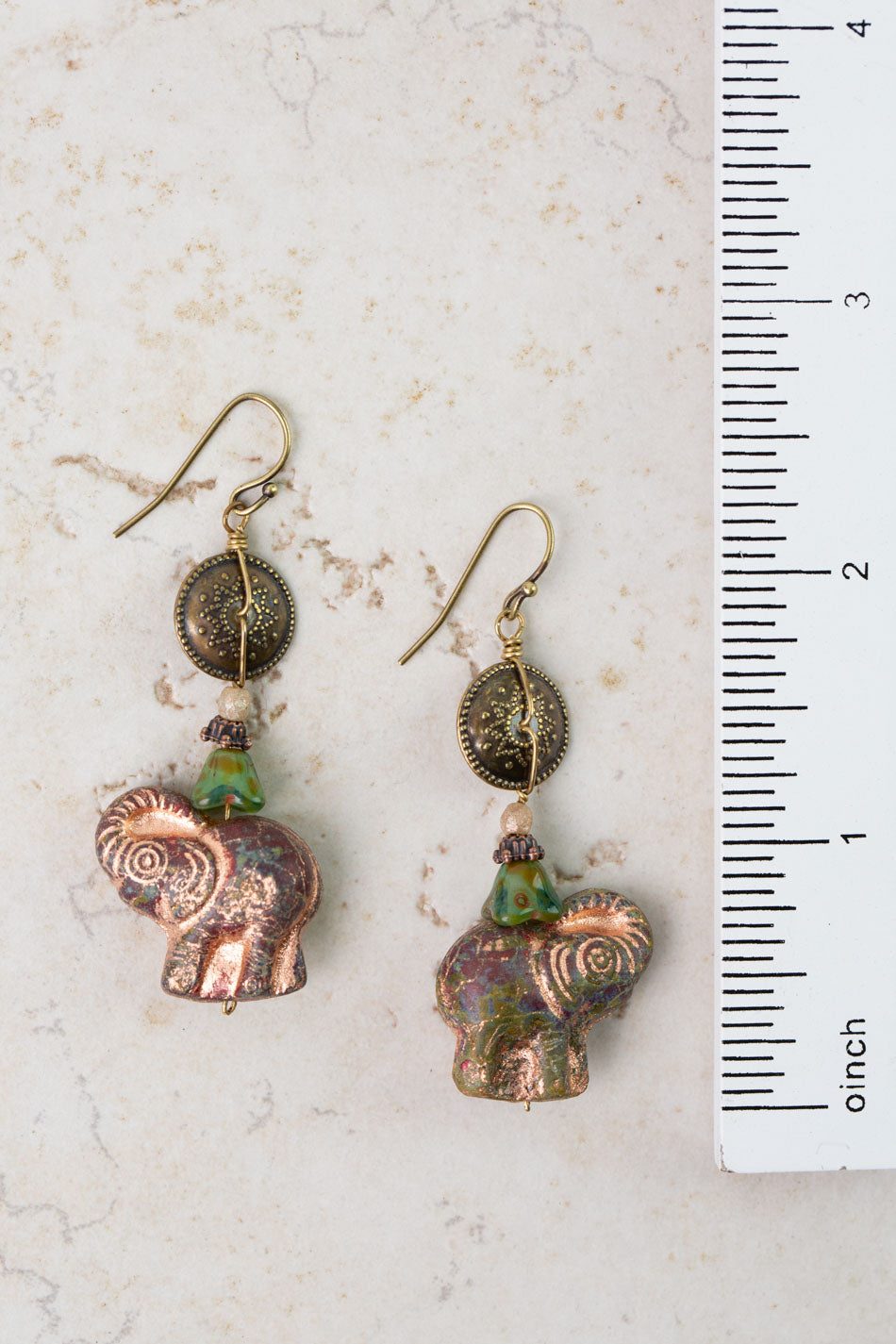 Czech Glass Elephant Dangle Earrings