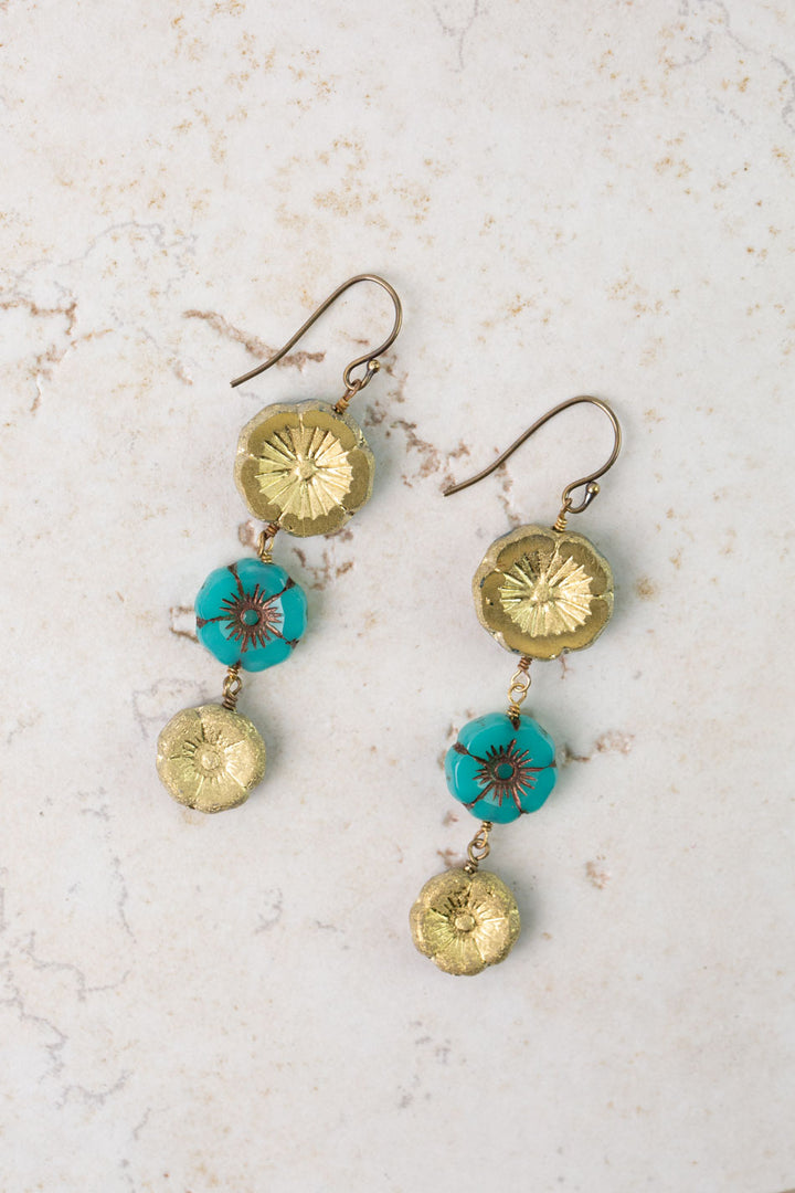 Czech Glass Flowers Dangle Earrings