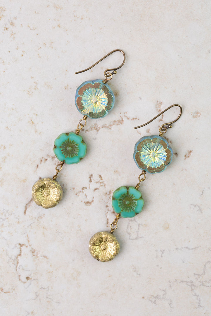 Czech Glass Flowers Dangle Earrings