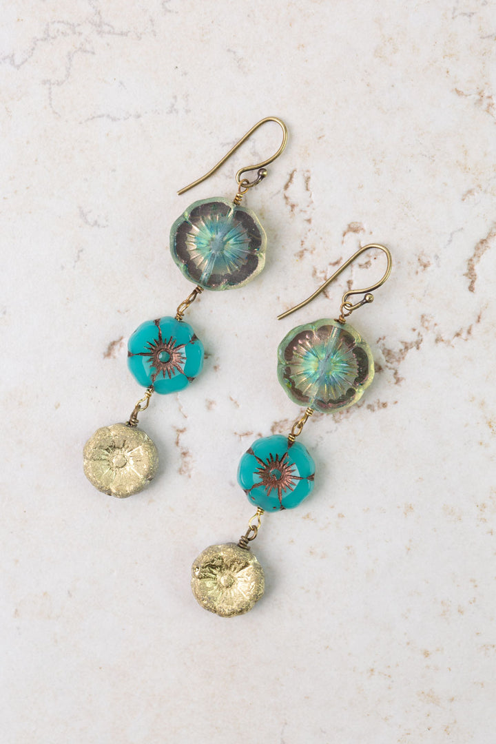 Czech Glass Flowers Dangle Earrings