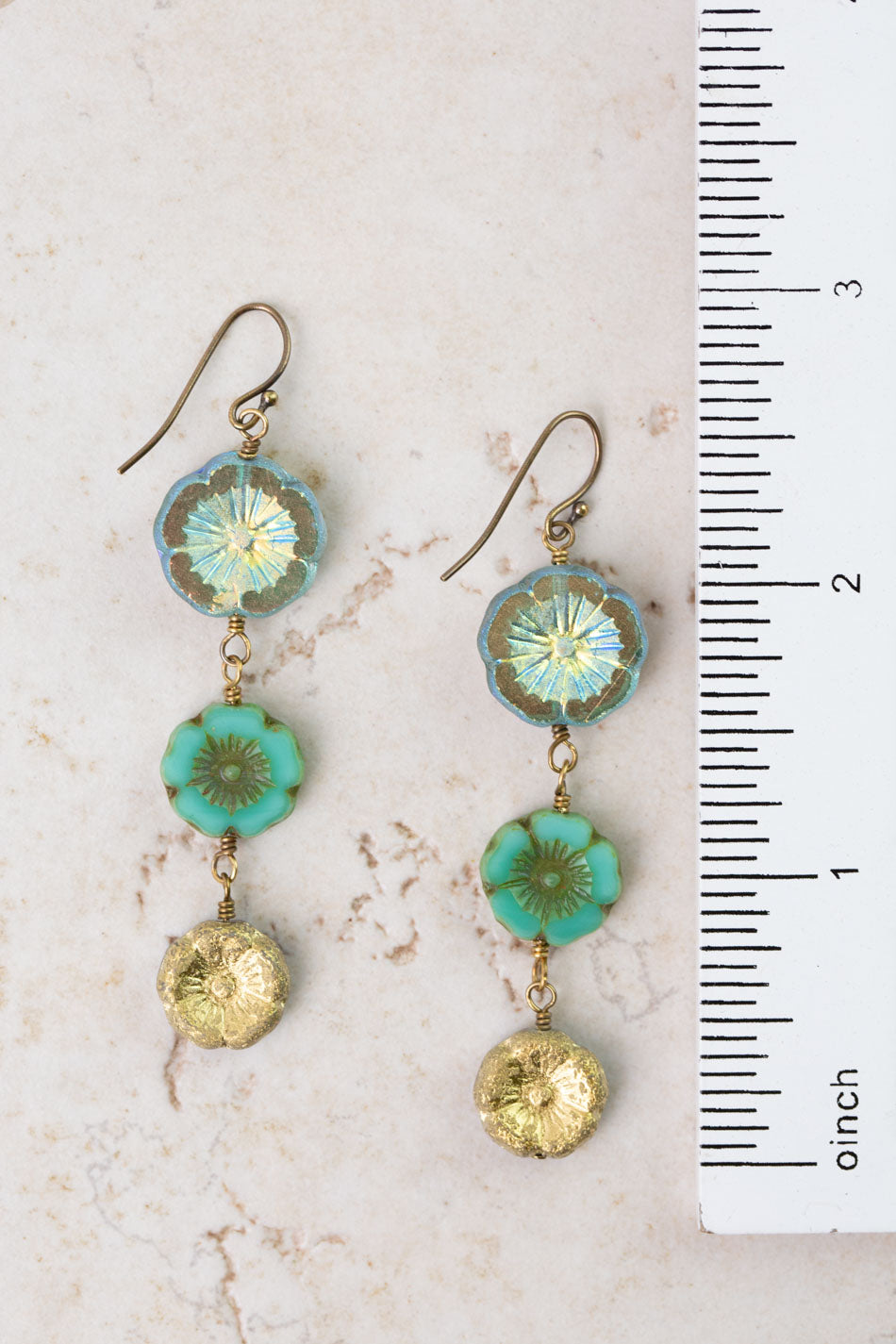 Czech Glass Flowers Dangle Earrings
