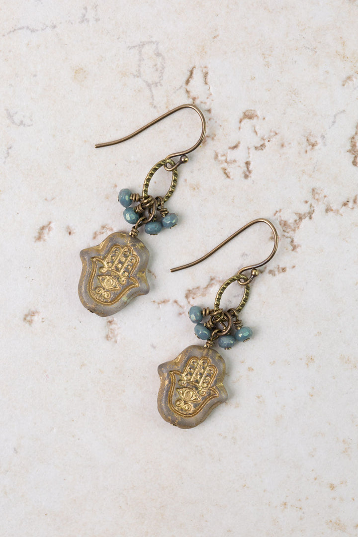 Czech Glass Hamsa Hand Dangle Earrings