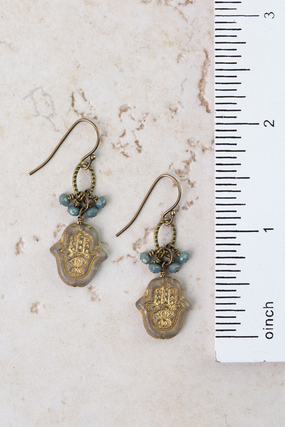 Czech Glass Hamsa Hand Dangle Earrings