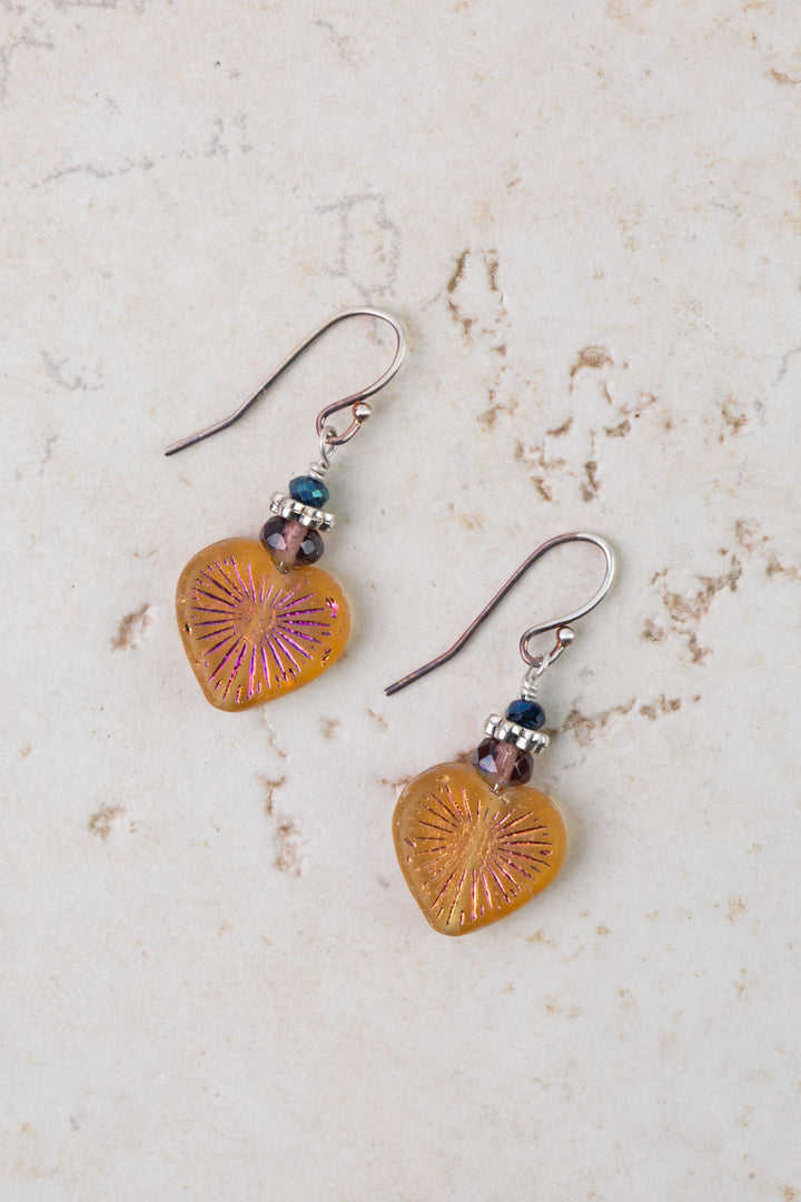 Czech Glass Heart Simple Earrings