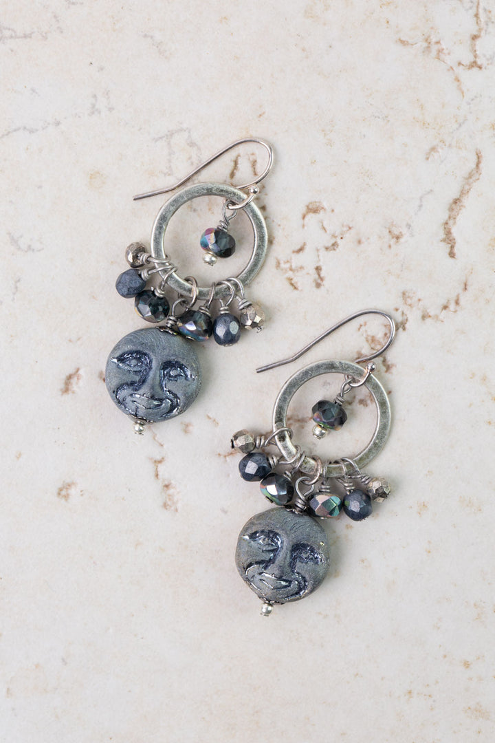 Czech Glass Moon Cluster Earrings