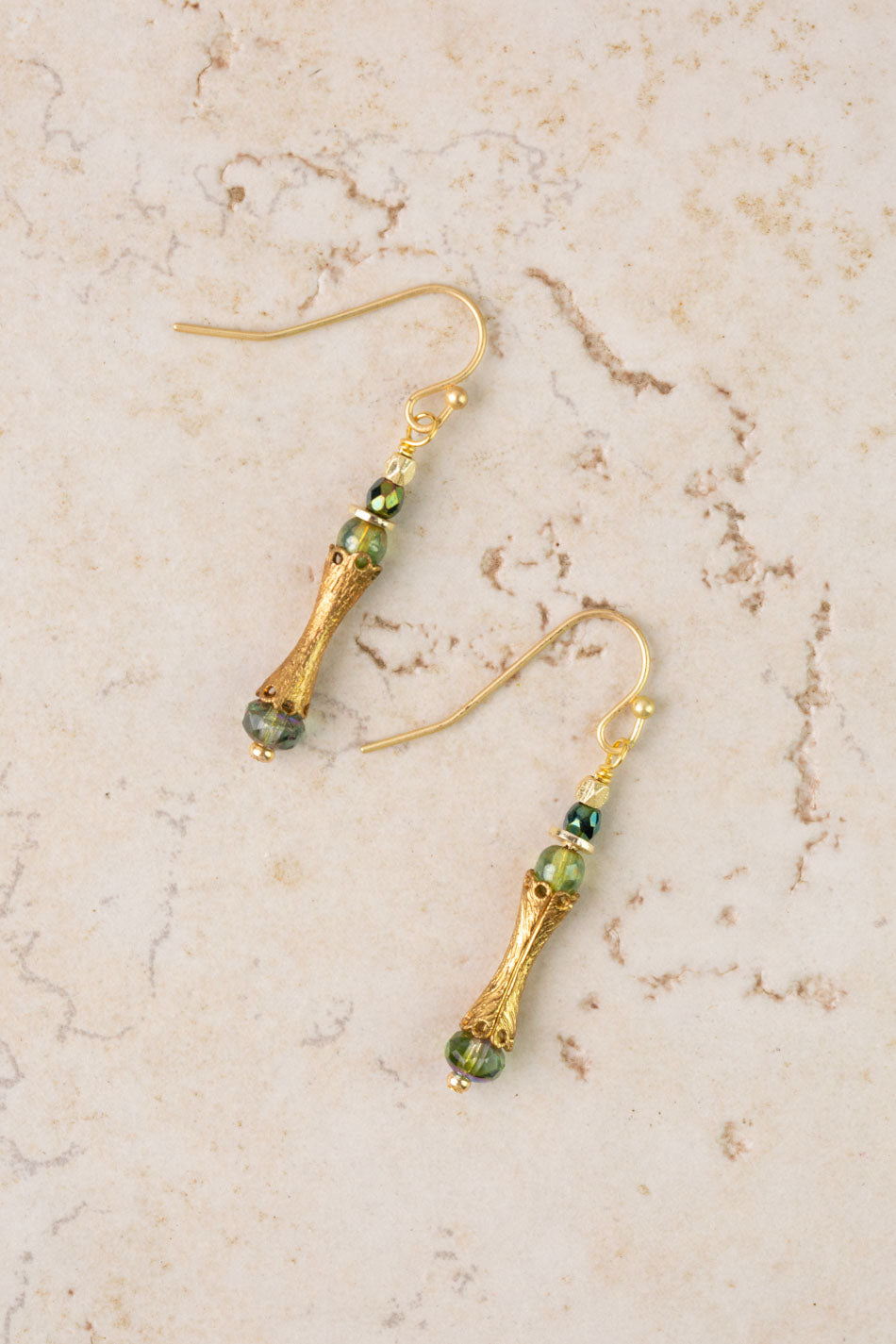 Czech Glass Gold Column Simple Earrings
