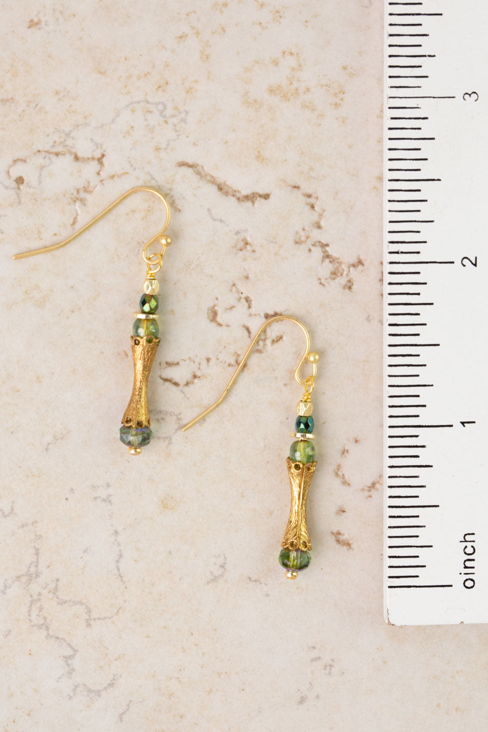 Czech Glass Gold Column Simple Earrings