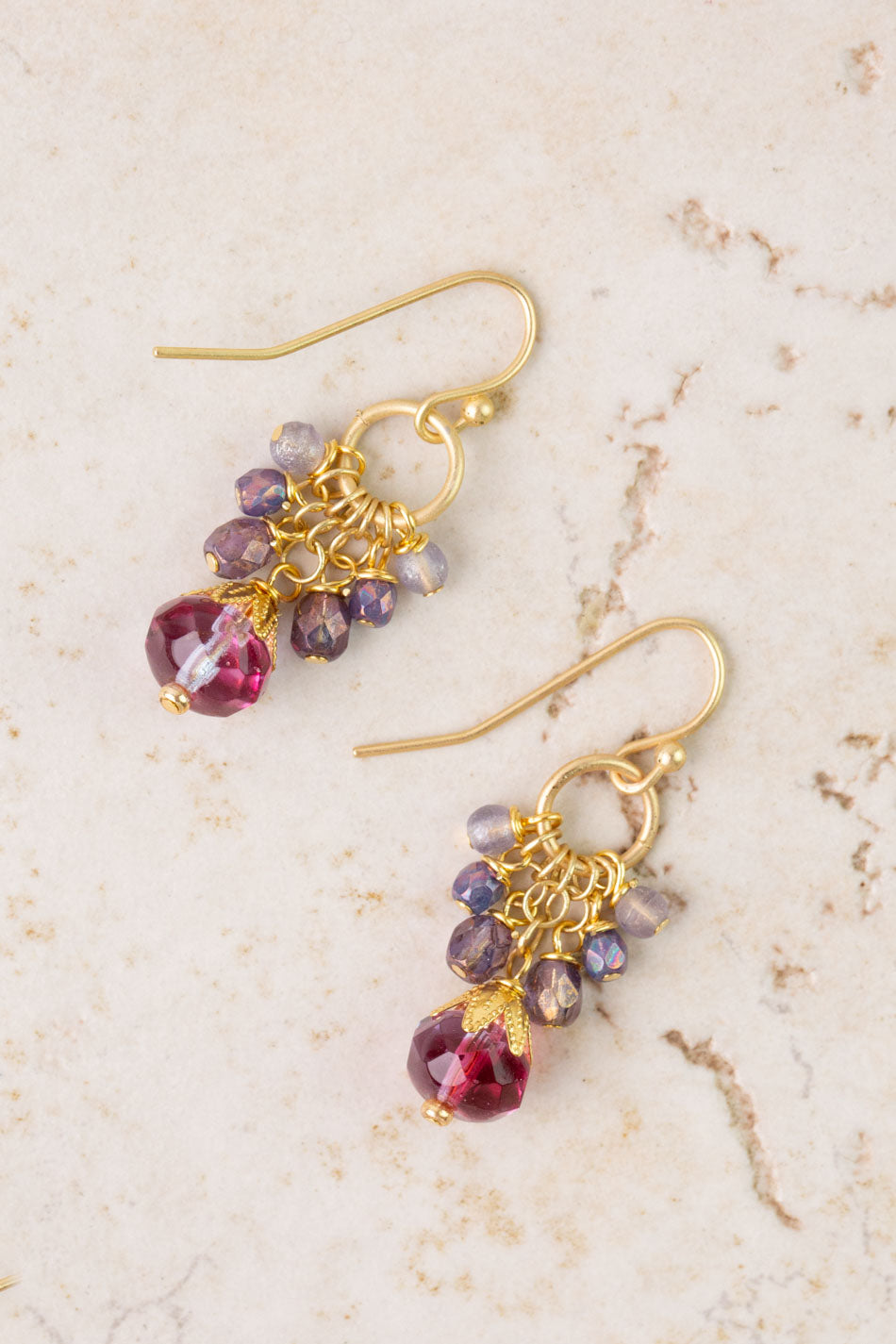 Czech Glass Plum & Amethyst Cluster Earrings