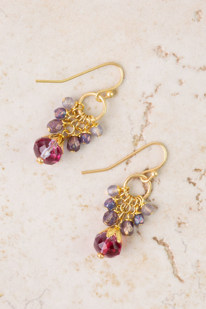 Czech Glass Plum & Amethyst Cluster Earrings