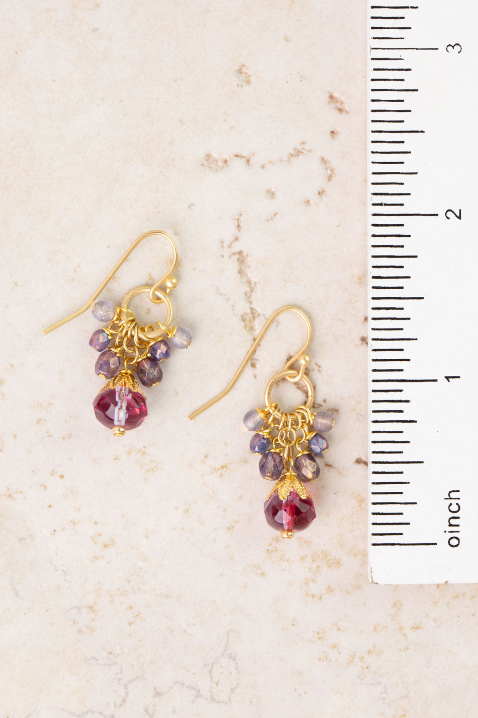 Czech Glass Plum & Amethyst Cluster Earrings
