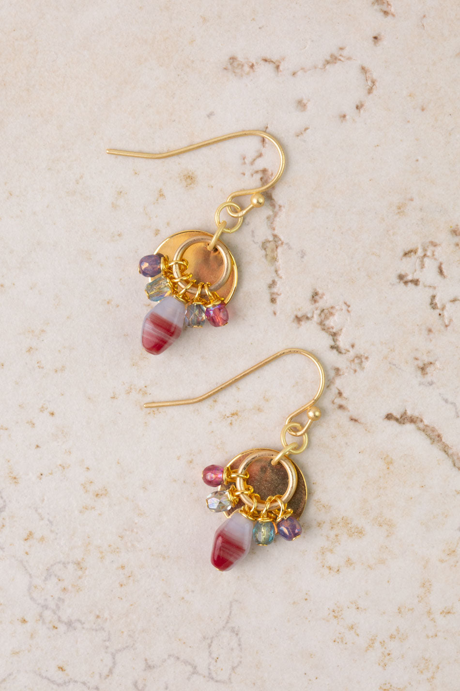 Czech Glass Berry And Gold Cluster Earrings