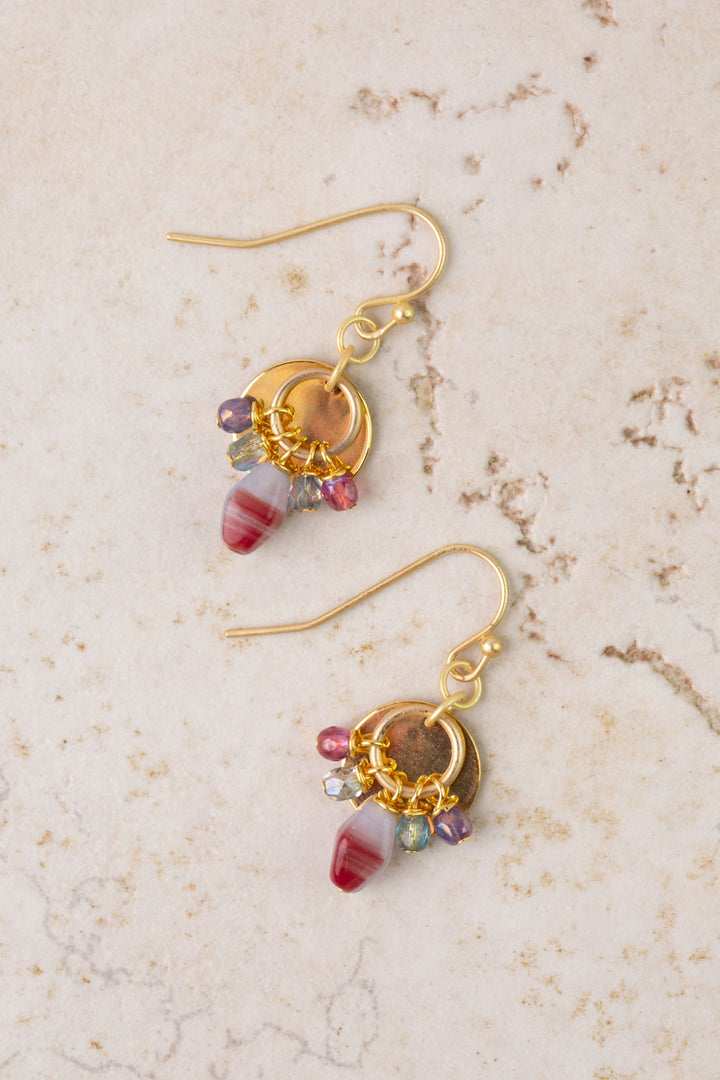 Czech Glass Berry And Gold Cluster Earrings