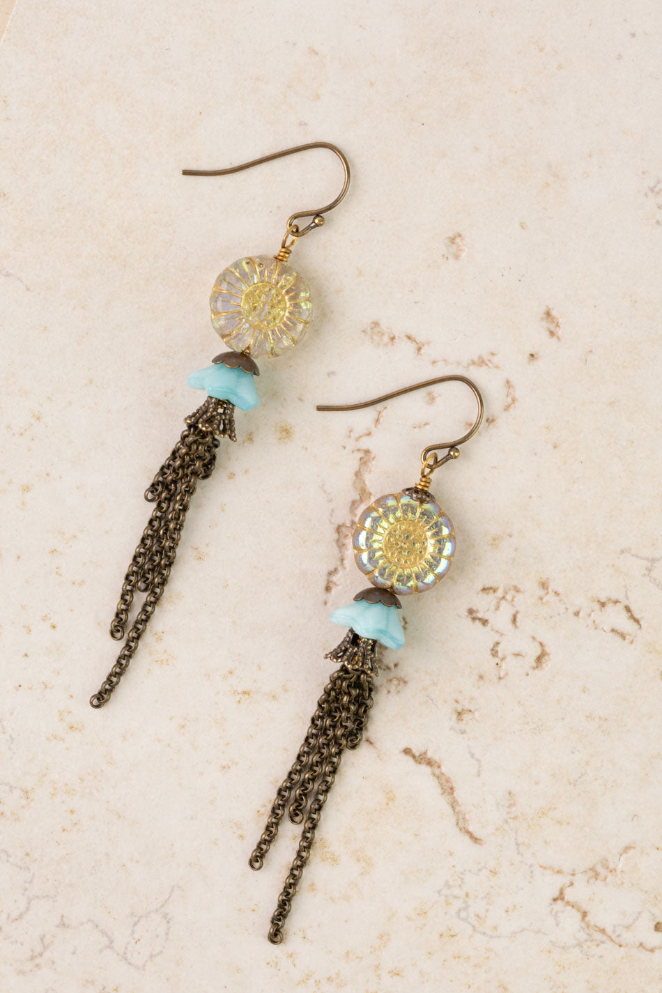Czech Glass Boho Chain Tassel Earrings