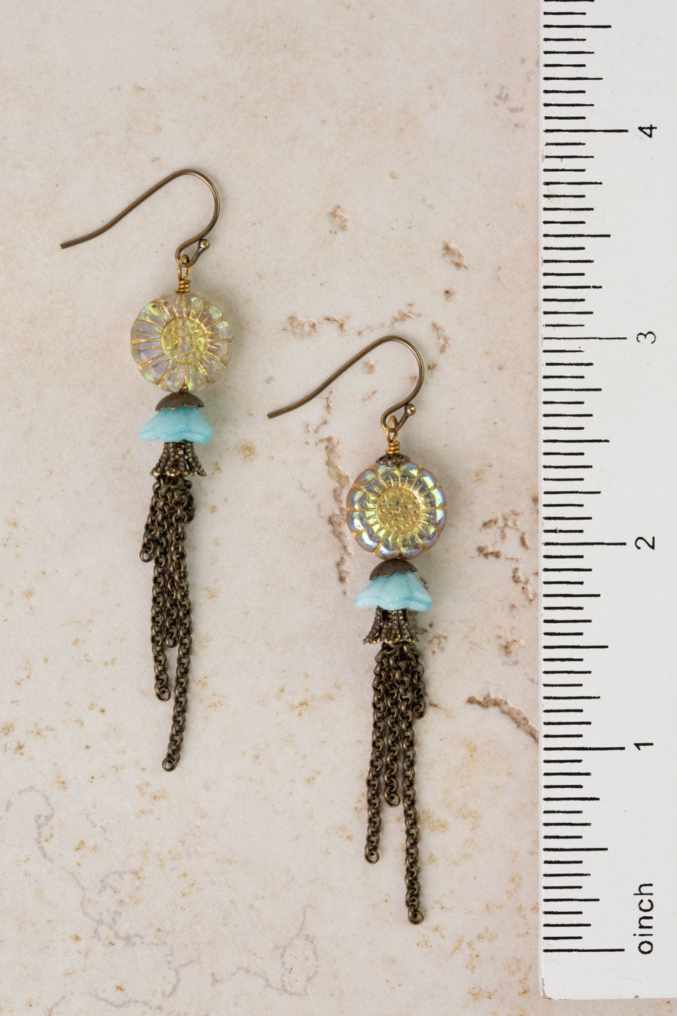 Czech Glass Boho Chain Tassel Earrings