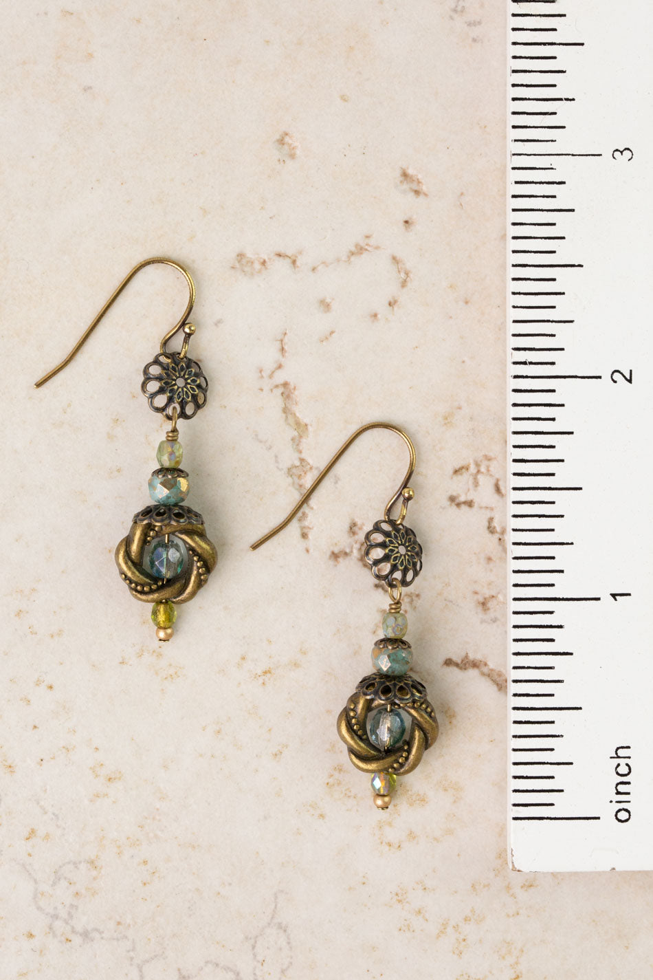 Czech Glass Antique Brass Flower Cap Simple Earrings