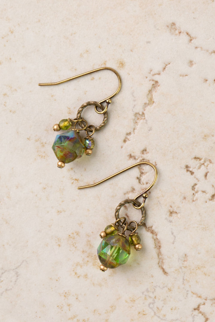 Czech Glass Green Cluster Earrings