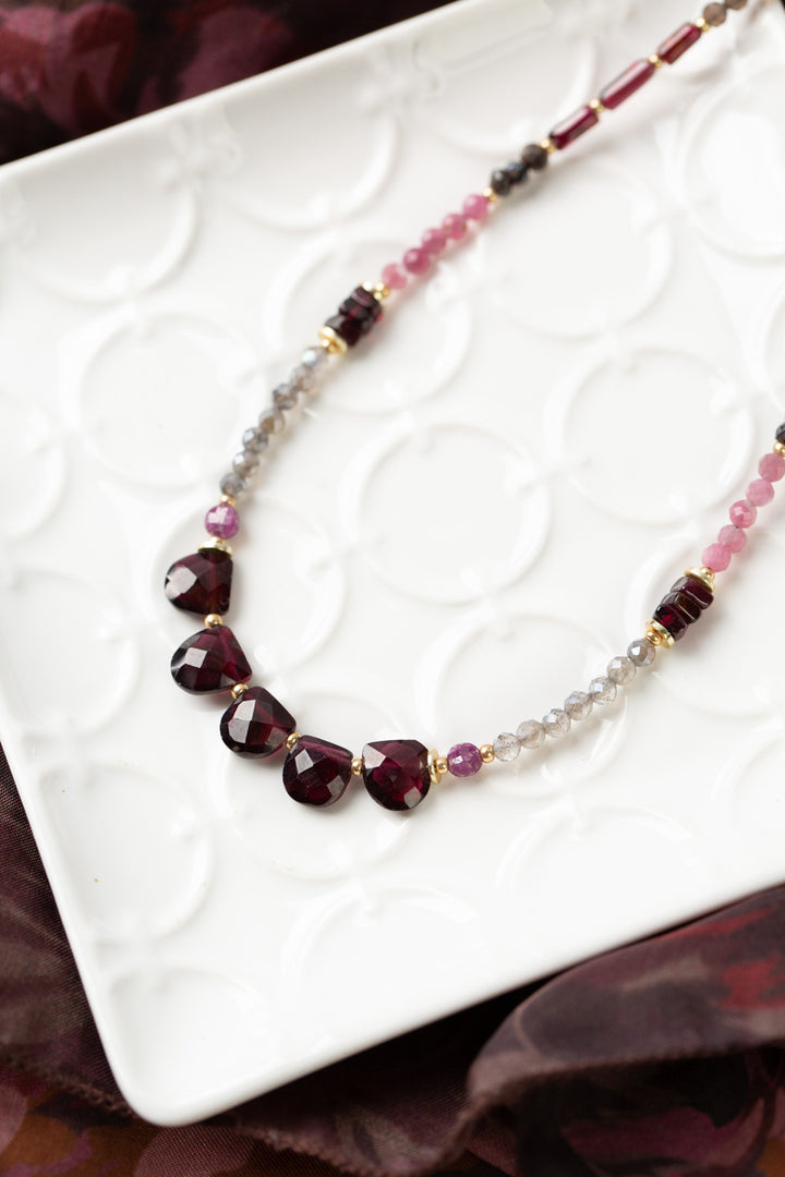 Decadence 15.5-17.5" Smoky Quartz, Ruby, Labradorite With Garnet Collage Necklace