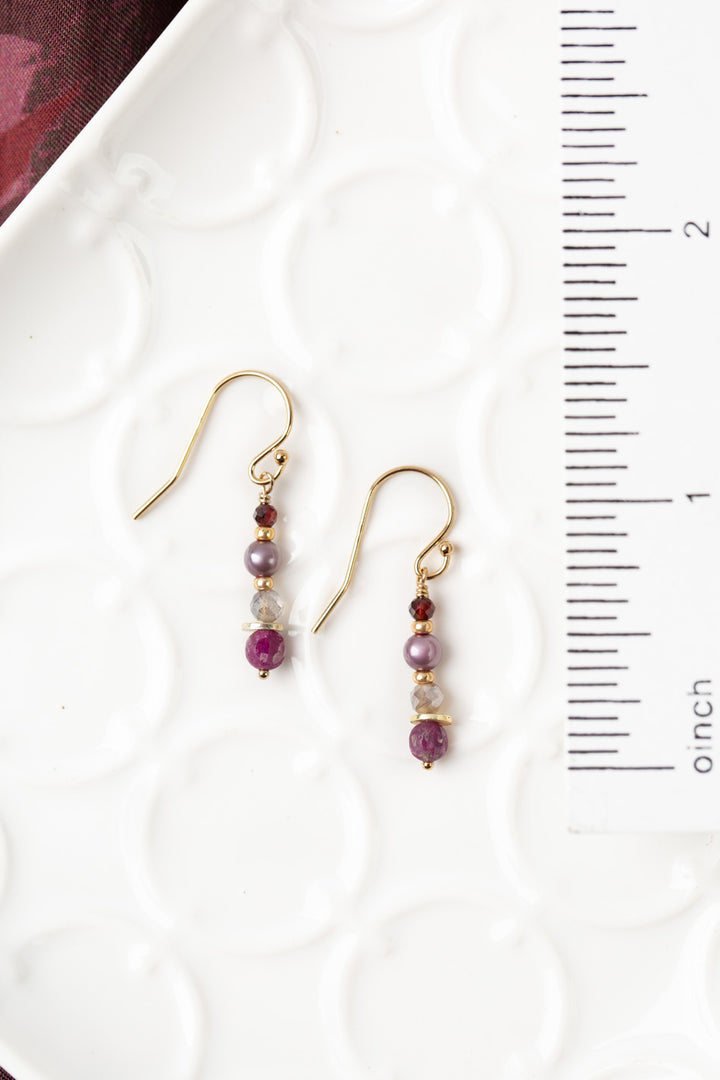 Decadence Ruby, Labradorite, Freshwater Pearl Stacked Simple Earrings