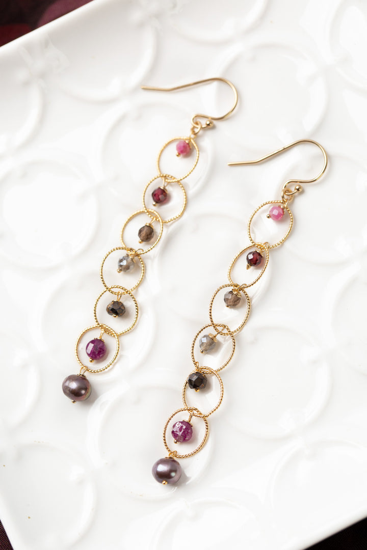 Decadence Garnet, Labradorite, Ruby Dangle Earrings