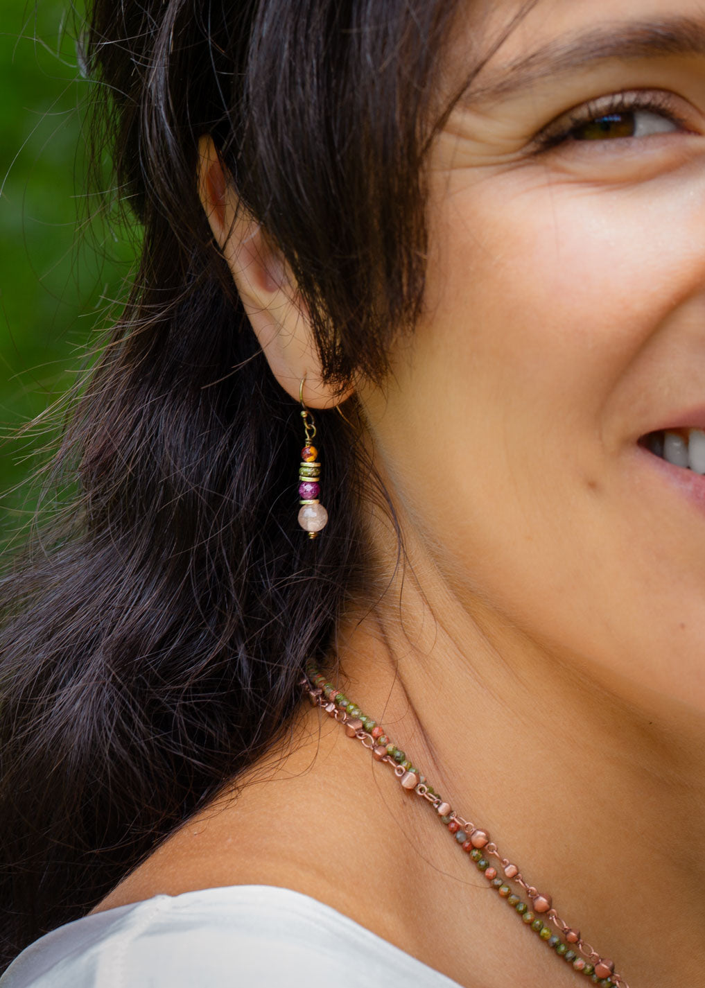 Dominion Muscovite, Ruby, Unakite Simple Earrings