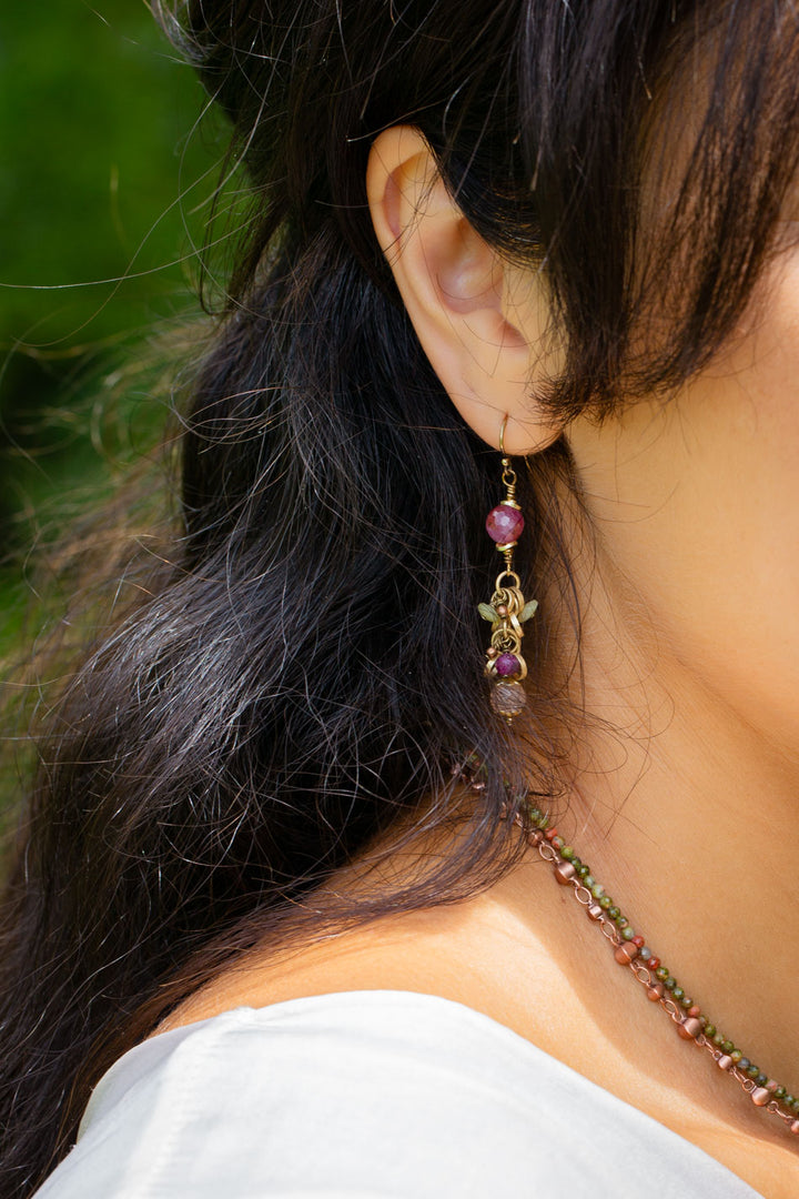 Dominion Ruby, Afghan Jade, Muscovite Cluster Earrings