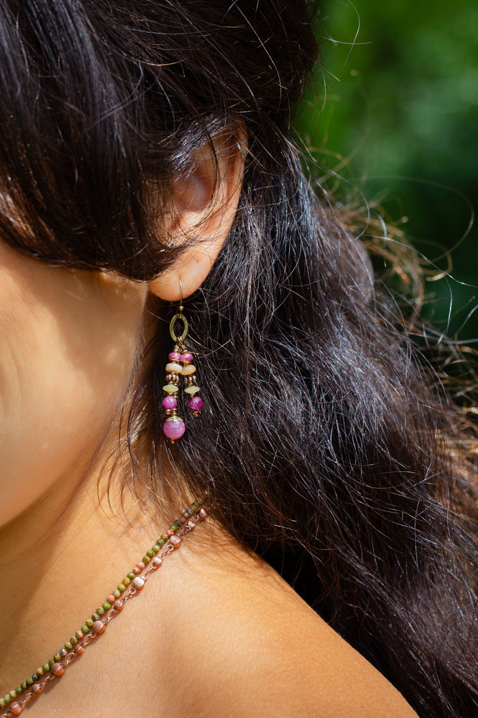 Dominion Ruby, Afghan Jade, Antique Copper Statement Earrings