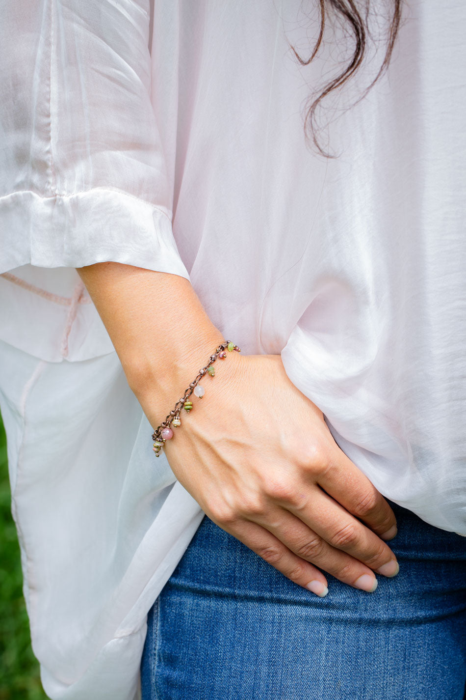 Dominion 8 Unakite, Peridot, Ruby Simple Bracelet