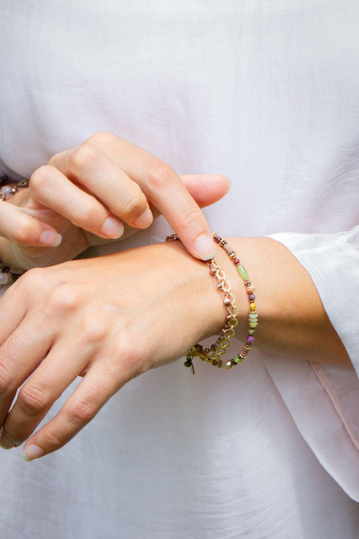 Dominion 7.5-8.5" Unakite, Peridot, Ruby Multistrand Bracelet
