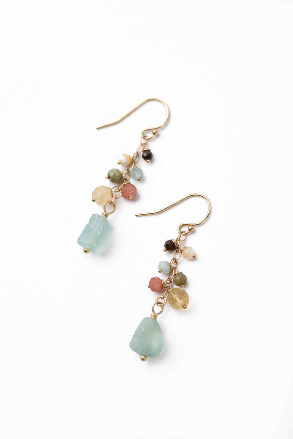 Dreams & Flowers Citrine, Cat's Eye, Mother Of Pearl with Aquamarine Cluster Earrings