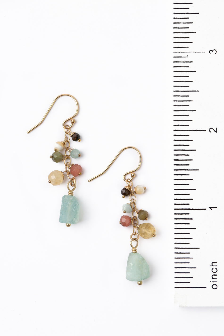 Dreams & Flowers Citrine, Cat's Eye, Mother Of Pearl with Aquamarine Cluster Earrings