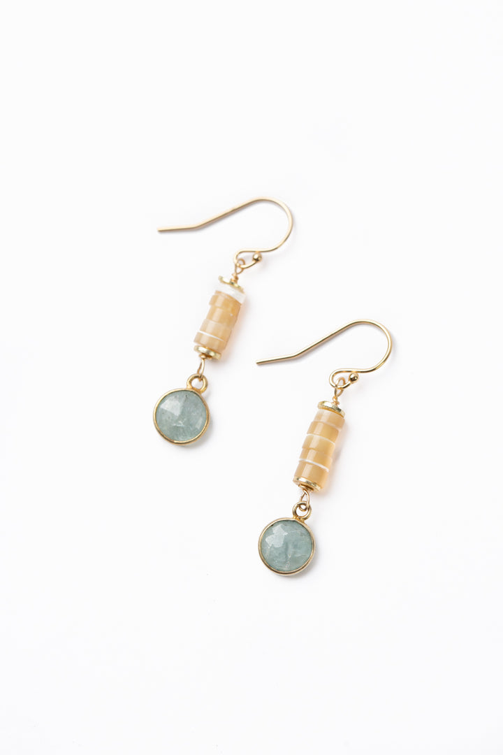 Dreams & Flowers Aquamarine, Mother Of Pearl Simple Earrings